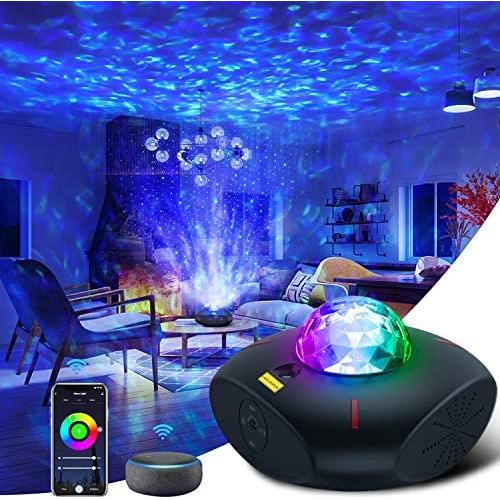 Galaxy Light Galaxy Globe Projector Star Projector Galaxy 360 Pro with Alexa Google Home Bluetooth Music Speaker Ocean Wave Remote Control Galaxy Night Projector for Bedroom Baby Kids Adults
