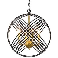 Maxax Crystal Chandeliers 4 Lights Pendant Lighting for Dining Room, Living Room, Foyer, Lobby, Hallway(4 Light Black&Gold)