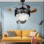 Healer 42 Inch Retractable Ceiling Fan with Remote Control 3 Lights Level Black, Modern Luxury Crystal Chandelier Fans Fandelier Dining Lamp for Living Room Bedroom