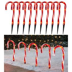 Christmas Candy Cane Pathway Makers Lights, 10inch Set of 10 Candy Canes Lights Outdoor, TIGOMOOV Candy Cane Lights Christmas Decorations Outdoor for Yard,Garden