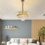 Modern Crystal Pendant Light 3 Tiers Raindrop Crystal Chandelier Round Chandelier Flush Mount Ceiling Lighting Fixture for Living Room Dining Room Lobby Restaurant,E12x5 Lights,Gold