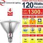 Explux 120W Equivalent Classic Full Glass LED PAR38 Flood Light Bulbs, 1300 Lumens, 3000K 4-Pack, Dimmable, Outdoor Weatherproof, Bright White