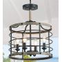LALUZ Drum Chandelier，Farmhouse Chandeliers for Dining Rooms，4 Lights Pendant Lighting in Faux Wood Finish, W14.2''xH17.3''