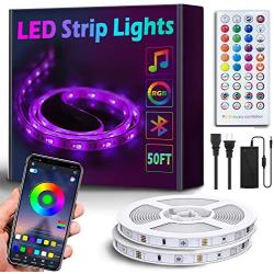 50Ft/15M Bluetooth RGB LED Strip Lights - Music Sync LED Light Strip Controlled by Smart Phone APP - 450LEDs RGB LED Light Strips Full Kit with Remote Controller for Party, Living Room