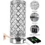 Touch Lamp Control Crystal Table Lamp 3-Way Dimmable Bedside Nightstand Desk Lamps with Dual USB Charging Ports,Small Decorative Lampshade Night Light for Bedroom Living Room, Bulb Included