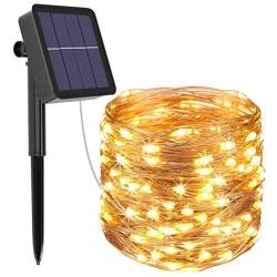 Solar String Lights Outdoor, 39Ft 120 LED Solar Fairy Lights Outdoor IP65 Waterproof 8 Modes Copper Wire Twinkle Lights for Garden Yard Patio Christmas Home Party Indoor Decorative (Warm White)