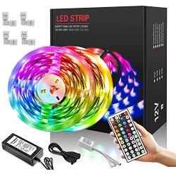 LED Strip Light with Remote Control 16.4 feet 5050RGB LED Indoor Light 12V Power Supply Color Change Flexible Strip Light Suitable for Room Bedroom Home bar TV Kitchen DIY DecorationNon-Waterproof