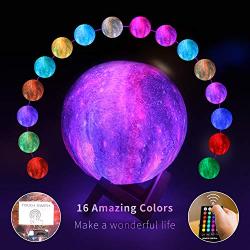 Starry Moon Lamp, LOGROTATE Galaxy Night Light 16 Colors 3D Print LED Moon Light with Stand, Remote&Touch Control, USB Rechargeable Gift for Women Kids Birthday, Bedroom Home Decor, 5.98 inch