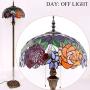 Tiffany Style Floor Standing Lamp W16H64 Inch Tall Stained Glass Red Rose Shade 2E26 Antique Read Lighting Resin Base S001 WERFACTORY LAMPS Bedroom Living Room Bedside Coffee Table Bookcase Lover Gift