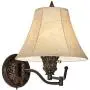 Rosslyn Rustic Swing Arm Wall Lamps Set of 2 French Country Bronze Plug-in Light Fixture Faux Leather Shade for Bedroom Bedside Living Room Reading - Barnes and Ivy
