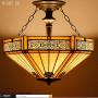 Tiffany Ceiling Fixture Lamp Semi Flush Mount Light W16H15 Inch Yellow Stained Glass Mission Hexagon Shade S011 WERFACTORY Lover Living Room Bedroom Study Office Coffee Island Bar Hallway Dining Room