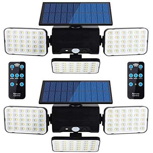 Solar Lights Outdoor with Motion Sensor, highydroLED Adjustable 3 Heads Solar Powered Light,90 LED Flood Light, IP65 Waterproof Security Light with Remote Control for Garage Yard Patio, 2 Pack