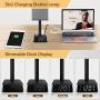 Table Lamp, 3-Way Dimmable Bedside Lamp with USB Ports and Outlets, Nightstand Lamps for bedrooms, Lamp with Clock, Grey Shade.Table Lamps for Bedrooms Guest Room Living Room. 9W LED Bulb Included