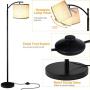 Floor Lamp for Living Room, LED Standing Lamp with 2 Hanging Lamp Shades(Beige & Gray), Tall Pole Classic Industrial Floor Lamp with 9W 3000K LED Bulb for Bedroom Study Office - Black