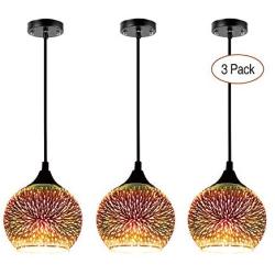 JEUNEU 3-Pack Modern 3D Colourfull Glass Pendant Light Firework Lamp Restaurant Bedroom Living Dining Room Lighting Fixture