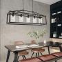 BONLICHT Industrial Rustic Farmhouse Chandelier 5 Light Modern Rectangle Dining Room Light Fixture Hanging Oil Rubbed Bronze Kitchen Island Cage Pendant Lighting with Clear Glass Shade for Hallway Bar