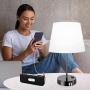 Touch Control Table Lamp, 3 Way Dimmable Bedside Desk Lamps with 2 USB Charging Ports &amp; AC Outlet, White Fabric Shade Nightstand Lamp for Bedroom Living Room, 60W 5000K Daylight LED Bulb Included