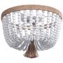 VILUXY Bohemia Wood Beaded Flush Mount Ceiling Light Antique Rustic Mini Chandelier White Finishing for Bedroom, Kitchen Island, Gril Room 3-Light