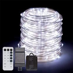 ANJAYLIA 66ft 200 LED Rope Lights Outdoor, Waterproof String Lights Plug in with Remote Control for Christmas Porch Deck Garden Party, White