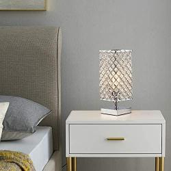 Square Modern Decorative Chrome Crystal Bedside Table Lamp, Crystal Silver Square Bedside Nightstand Desk Light for Living Room Bedroom Decorative Dining Room