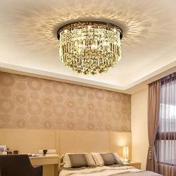 Saint Mossi Modern K9 Crystal Raindrop Chandelier Lighting Flush Mount LED Ceiling Light Fixture Pendant Lamp for Dining Room Bathroom Bedroom Livingroom 9 E12 LED Bulbs Required Height 11 x Width 20