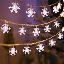 Christmas Lights, Snowflake String Lights 32.8 ft 80 LED Fairy Lights Battery Operated Waterproof for Xmas Garden Patio Bedroom Party Decor Indoor Outdoor Celebration Lighting (White)