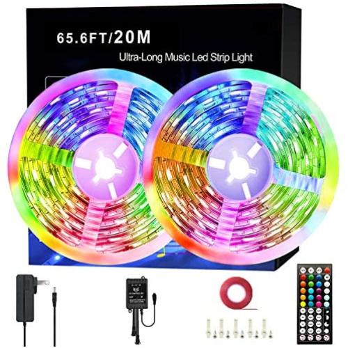 Music LED Strip Lights 65.6ft, Light Strip with Remote Color Changing Light 600 LEDs Remote Control Lights, Music Sync LED Light Rope Light for Bedroom, TV, Bar