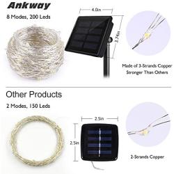 Solar String Lights Warm White, Ankway 200 LED Solar Powered String Lights 3-Strand 8 Modes 72 ft Waterproof IP65 Solar Fairy Lights for Outdoor Home Window Bedroom Patio Garden Tree Wedding Party