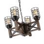 Eumyviv Wood Farmhouse Cage Rustic Chandelier Kitchen Island 4 Lights, 23.9'' Industrial Dinning Table Pendant Lamp Vintage Edison Ceiling Light Fixture, Brown & Black(C0074)