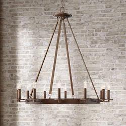 Belmore Oil Rubbed Bronze Large Wagon Wheel Chandelier 40'' Wide Rustic Farmhouse 12-Light Fixture for Dining Room House Foyer Kitchen Island Entryway Bedroom Living Room - Franklin Iron Works