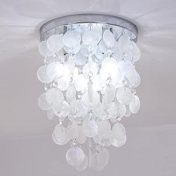 INJUICY Crystal Pendant Lights, Modern Shell E12 Led Ceiling Lamps for Bedroom Living, Dining Room, Cafe Bar, Hallway Decor