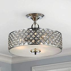 Saint Mossi Chandelier Modern K9 Crystal Raindrop Chandelier Lighting Flush Mount LED Ceiling Light Fixture Pendant Lamp for Dining Room Bathroom Bedroom Livingroom 3E12 Bulbs Required H11'' W15.4''