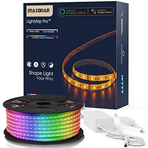 Maxonar LED Strip Lights Works with Alexa (32.8Ft / 10M) WiFi Wireless Smart Phone Controlled DIY Kit SMD 5050 RGB Multicolor Waterproof IP65 600LEDs Strip Light ,Works with Amazon Echo&Google Home