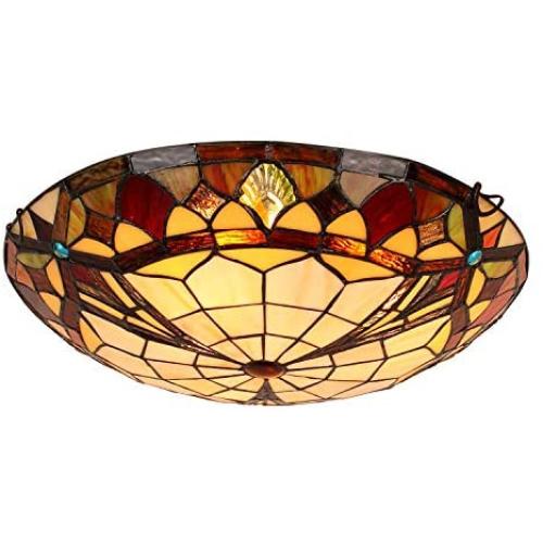 Artzone 16'' 3-Lights Tiffany Flush Mount Light, Tiffany Lamps, Large Tiffany Ceiling Lights, Tiffany Stained Glass Ceiling Light, Tiffany Ceiling Mount Light, Stained Glass Lamps, Lamp Stained Glass