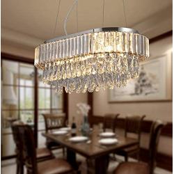 Oval Crystal Chandelier Lighting L23.6''x W11.8''x H12.6'', 3-Tier Adjustable Crystal Hanging Ceiling Light for Kitchen Island Living Room Bedroom, K9 Crystal 11-Light G9