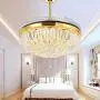 YEELED Light 42'' Remote Control Crystal Ceiling Fans with 3 Changing Light and 4 Retractable Blades Ceiling Fan Chandelier for Living Room Bedroom Dining Room Light Kits Reversible Ceiling Fans with Lights(Gold)