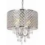 16.5 inch 4-Light Crystal Chandelier Ceiling Light with Beaded Round Drum Metal Shade, Antique Chrome Finish Pendant Lighting, Hanging Lamp for Hallway, Kitchen, Dining Room, Living Room