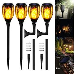 Swonuk Solar Lights Outdoor, 4PCS Solar Flickering Dancing Flame Torch Lights Waterproof Security Lights Landscape Decoration Lighting Dusk to Dawn Auto On/Off for Garden Patio Deck Yard Driveway