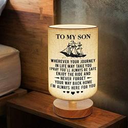 to My Son Gifts - Engraved Table Lamp, Bedside Nightstand Lamp, Fabric Wooden Desk Lamp for Bedroom Living Room Office Study - Best Anniversary Birthday Gift (A-for Son)