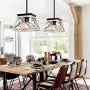 bgLight Rustic Farmhouse Pendant Light, Industrial Mini Metal Ceiling Light Trapezoidal Shape Island Hanging Chandelier for Kitchen, Dining Table, Living Room, Entryway, Hallway- Rustic White