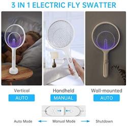 Bug Zapper Electric Fly Swatter Racket 1 Pack, 3 in 1 Mosquito Zapper Killer Lamp & Racquet, USB Rechargeable Fly Zapper Indoor Killer for Home and Outdoor Powerful Grid 3-Layer Mesh