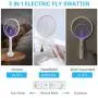 Bug Zapper Electric Fly Swatter Racket 1 Pack, 3 in 1 Mosquito Zapper Killer Lamp & Racquet, USB Rechargeable Fly Zapper Indoor Killer for Home and Outdoor Powerful Grid 3-Layer Mesh