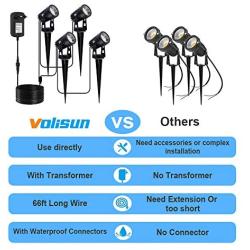 VOLISUN Spotlights Outdoor Landscape Lights with Transformer,66ft Cable IP65 Waterproof 12V Low Voltage with Stakes Warm White Landscape Lighting for Outdoor Garden Yard （4-in-1）