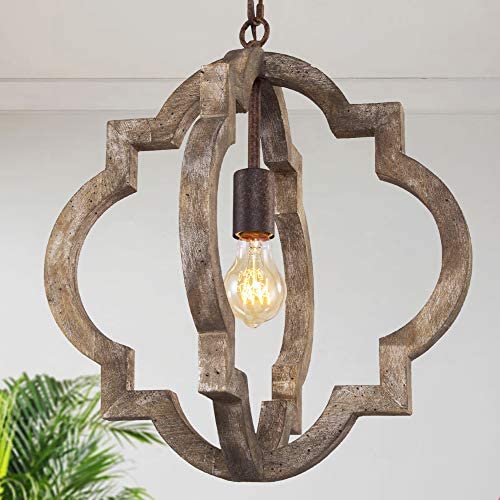 KSANA Farmhouse Chandeliers for Dining Rooms, Antique Dark Wood Pendant Lighting Fixture for Foyer, Kitchen Island, D16''xH17.5''