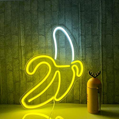 Banana Neon Signs LED Neon Lights Art Wall Decorative Lights Neon Lights for Christmas Room Wall Kids Bedroom Birthday Party Bar Decor 11x19.7 (Warm Yellow Banana)