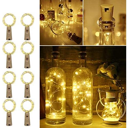 LE Wine Bottle Lights with Cork, 6.6ft 20 LED Battery Operated String Lights, Warm White Decorative Fairy Lights, Mini Copper Wire Lights for Bedroom Decor, Christmas Party Wedding Decorations, 8 Pack