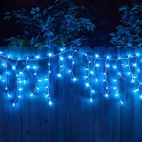 YOLIGHT 13ft 96 LEDs Icicle Curtain String Drop Lights, Indoor Outdoor Decoration for Christmas Festival Wedding Party Patio Garden (Blue)