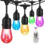 BRTLX Outdoor LED String Light, 100Ft Color Changing RGBW Dimmable Waterproof Commercial Grade Hanging Patio String Lights with 32 Shatterproof Bulbs(2 Spare Bulbs) for Backyard Garden Party (100FT)