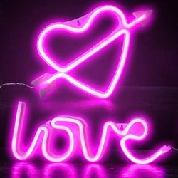 2 Pieces LED Neon Signs with USB and Battery Operated Pink Cupid Heart Shape and Love Neon Lights for Valentine Christmas Party Bedroom Living Room Wall Decor