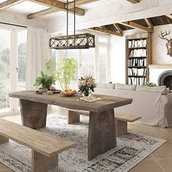 Island Light Fixtures, Rectangular Wood Farmhouse Chandelier for Dining Rooms, 5-Light Kitchen Island Lighting